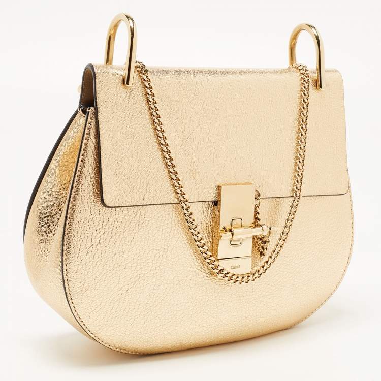 Pre Owned Chloe Metallic Gold Leather Medium Drew Shoulder Bag