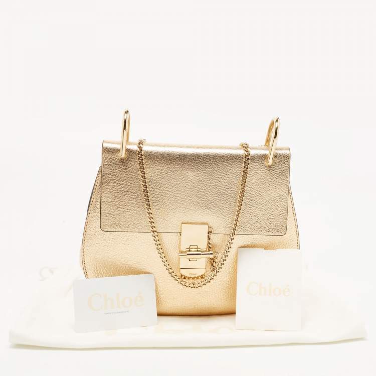 Pre Owned Chloe Metallic Gold Leather Medium Drew Shoulder Bag