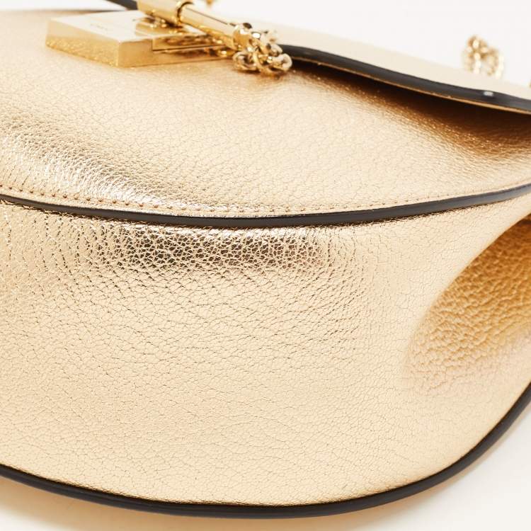 Pre Owned Chloe Metallic Gold Leather Medium Drew Shoulder Bag