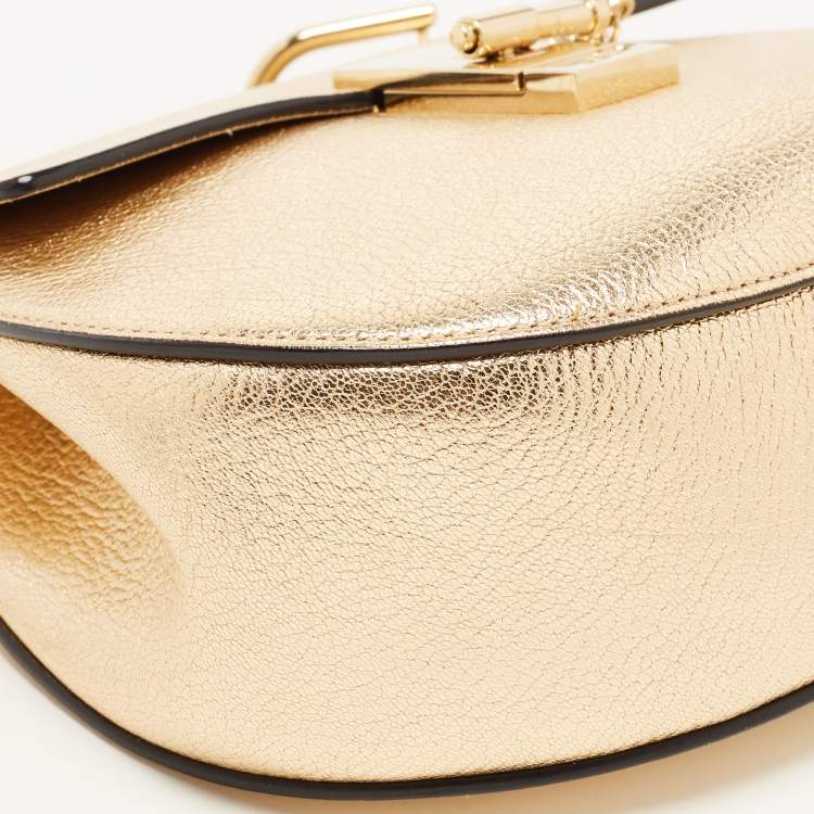 Pre Owned Chloe Metallic Gold Leather Medium Drew Shoulder Bag