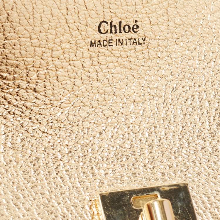 Pre Owned Chloe Metallic Gold Leather Medium Drew Shoulder Bag