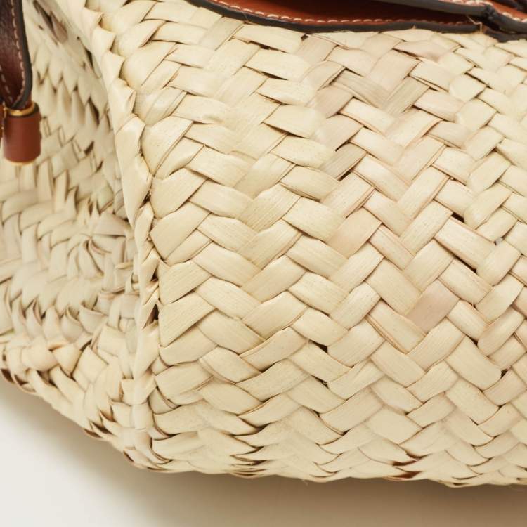 Pre Owned Chloe Brown/Natural Raffia and Leather Mini Marcie Basket Bag
