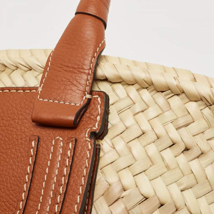 Pre Owned Chloe Brown/Natural Raffia and Leather Mini Marcie Basket Bag