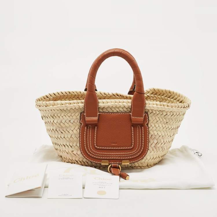 Pre Owned Chloe Brown/Natural Raffia and Leather Mini Marcie Basket Bag
