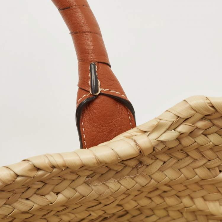 Pre Owned Chloe Brown/Natural Raffia and Leather Mini Marcie Basket Bag
