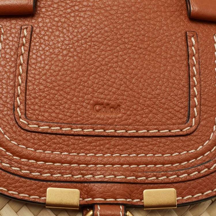 Pre Owned Chloe Brown/Natural Raffia and Leather Mini Marcie Basket Bag