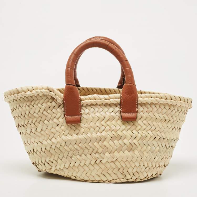 Pre Owned Chloe Brown/Natural Raffia and Leather Mini Marcie Basket Bag