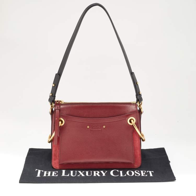 Pre Owned Chloe Maroon Leather and Suede Small Roy Shoulder Bag