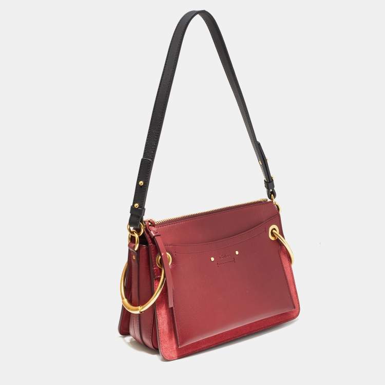 Pre Owned Chloe Maroon Leather and Suede Small Roy Shoulder Bag