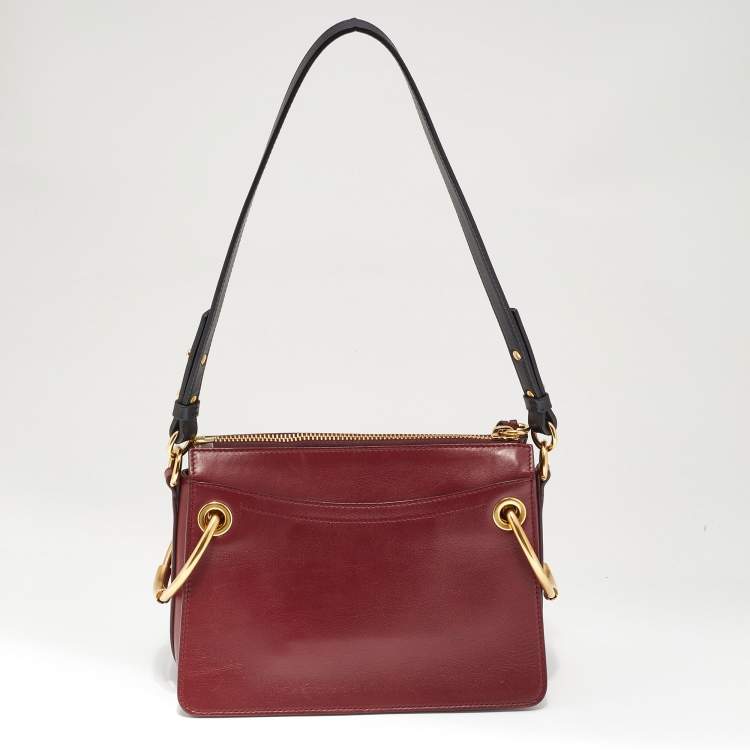 Pre Owned Chloe Maroon Leather and Suede Small Roy Shoulder Bag