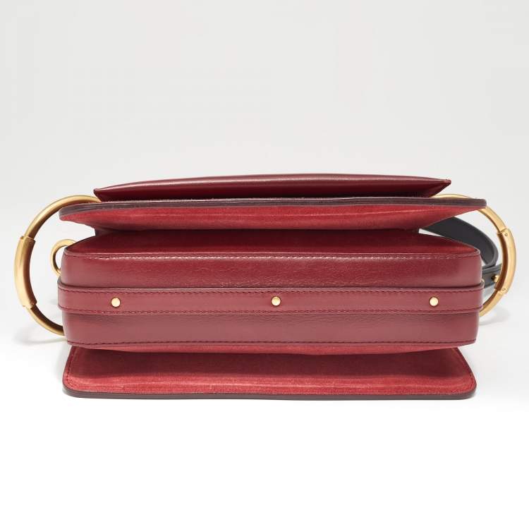 Pre Owned Chloe Maroon Leather and Suede Small Roy Shoulder Bag