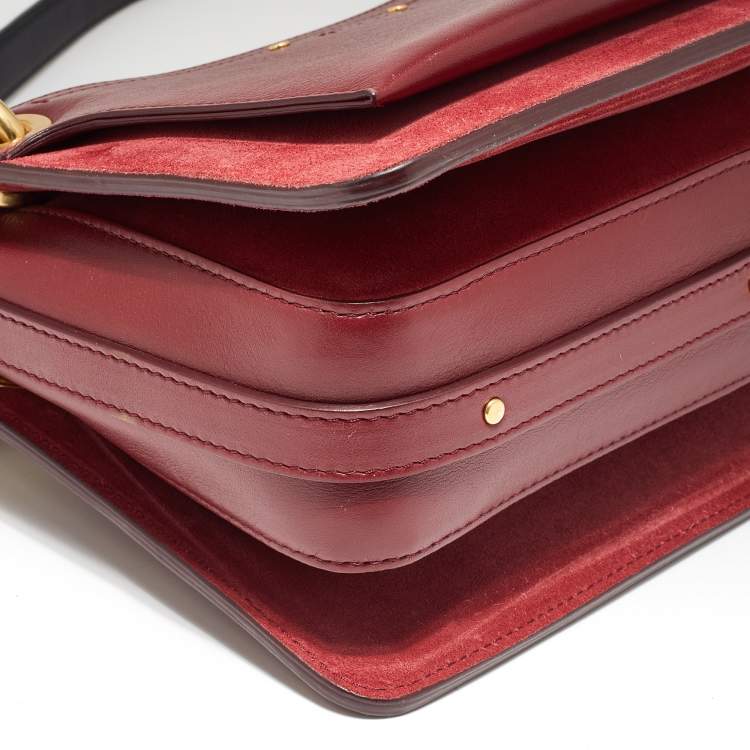Pre Owned Chloe Maroon Leather and Suede Small Roy Shoulder Bag