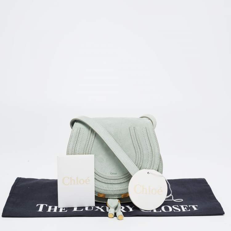 مملوكة مسبقًا Chloe Airy Green Suede and Leather Small Marcie Saddle Bag