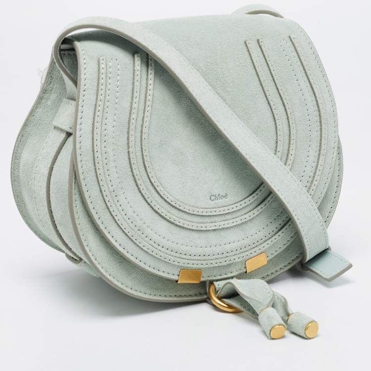 مملوكة مسبقًا Chloe Airy Green Suede and Leather Small Marcie Saddle Bag