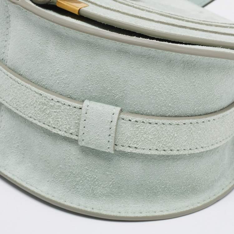 مملوكة مسبقًا Chloe Airy Green Suede and Leather Small Marcie Saddle Bag