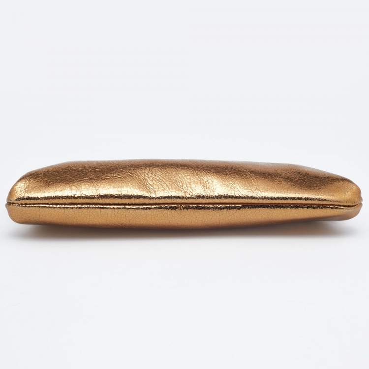 Pre Owned Chloe Gold Crinkled Laminated Leather Frame Clutch 