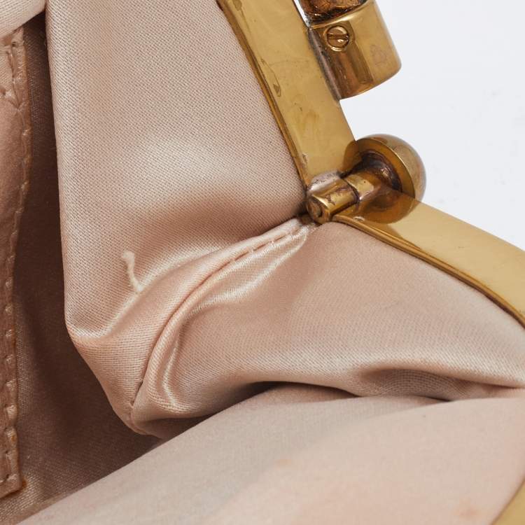 Pre Owned Chloe Gold Crinkled Laminated Leather Frame Clutch 