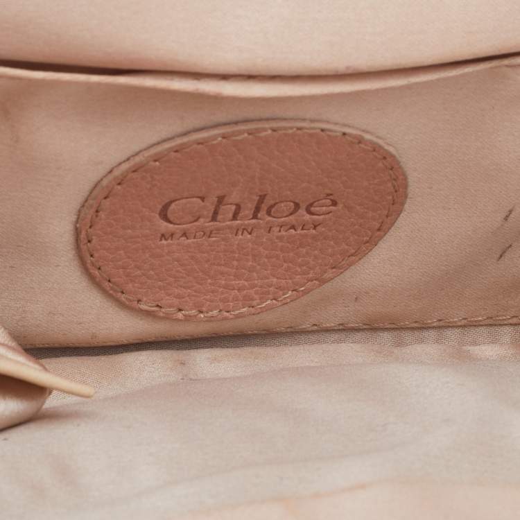 Pre Owned Chloe Gold Crinkled Laminated Leather Frame Clutch 