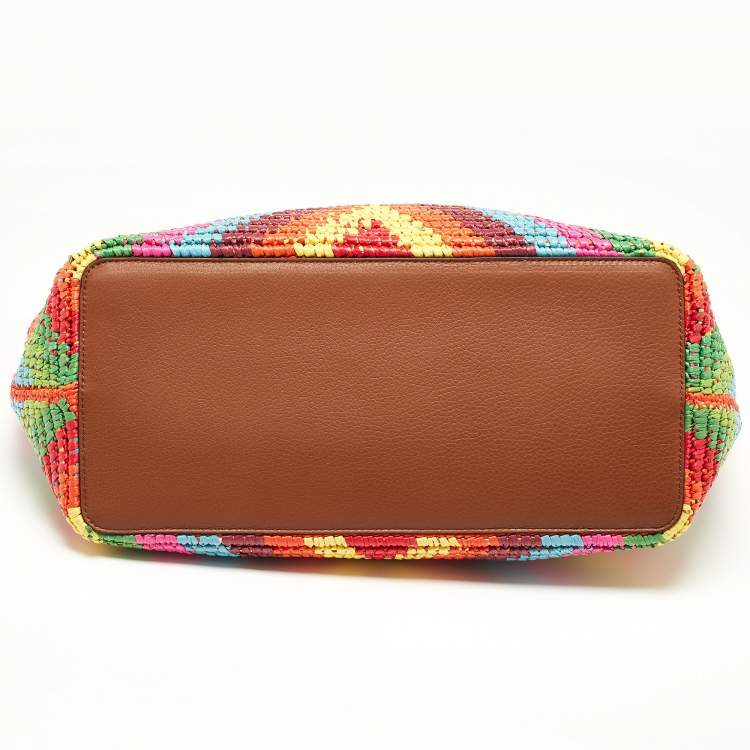 Pre Owned Valentino Multicolor Raffia and Leather Rockstud Summer Tote