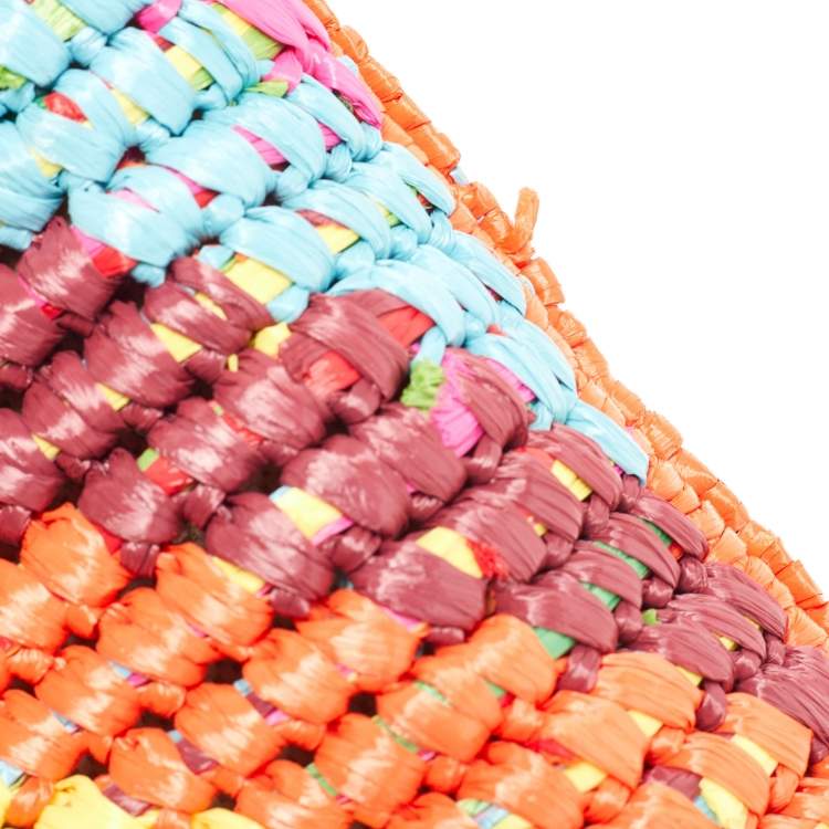 Pre Owned Valentino Multicolor Raffia and Leather Rockstud Summer Tote