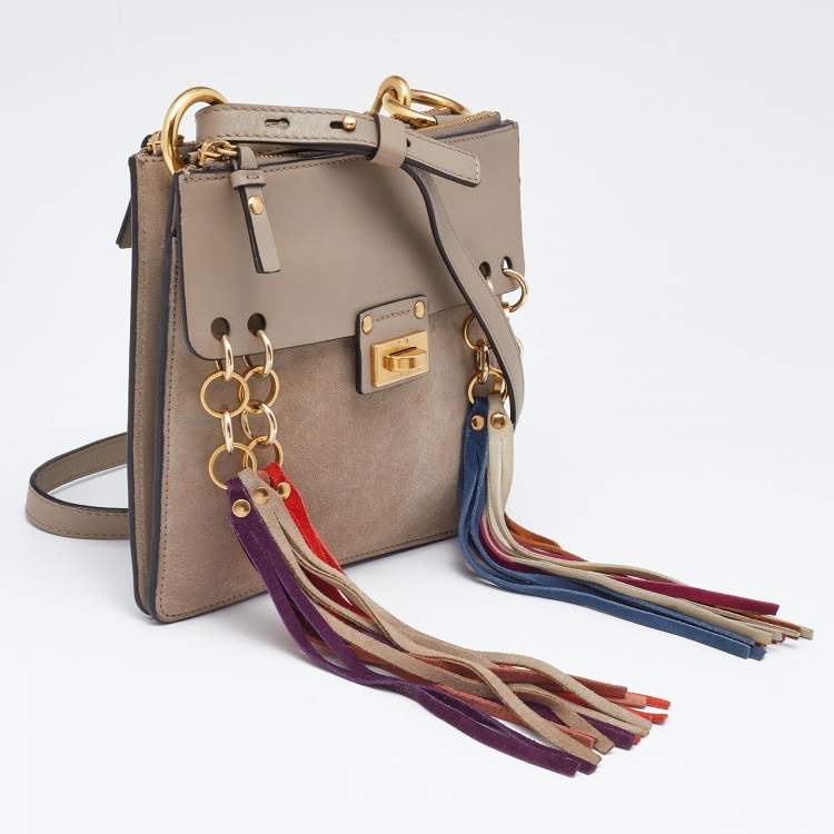 Pre Owned Chloe Beige Leather and Suede Jane Tassel Crossbody Bag