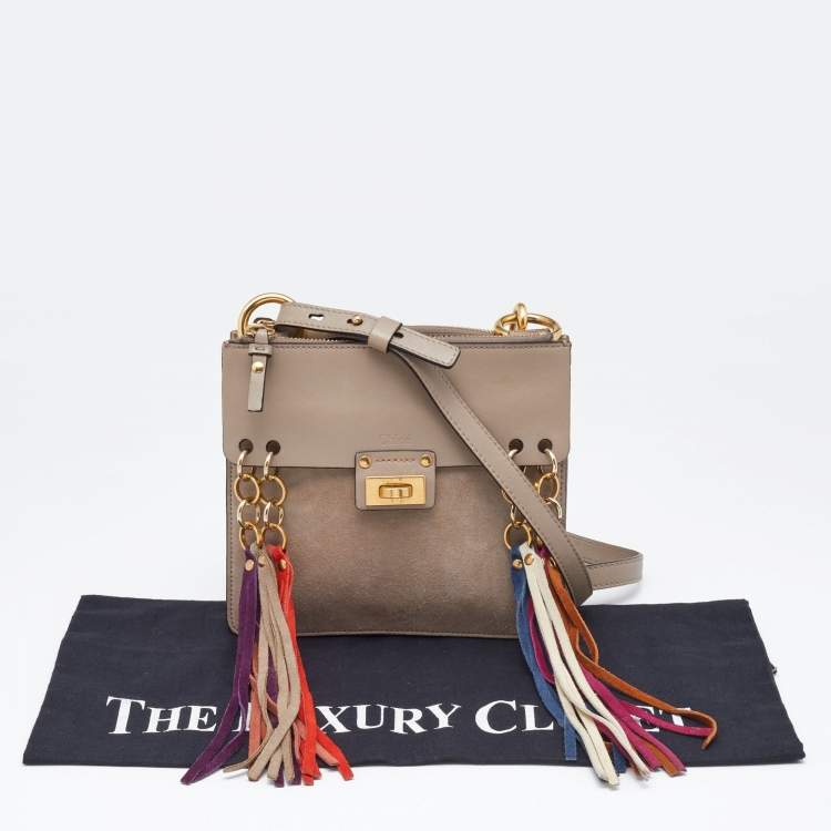 Pre Owned Chloe Beige Leather and Suede Jane Tassel Crossbody Bag