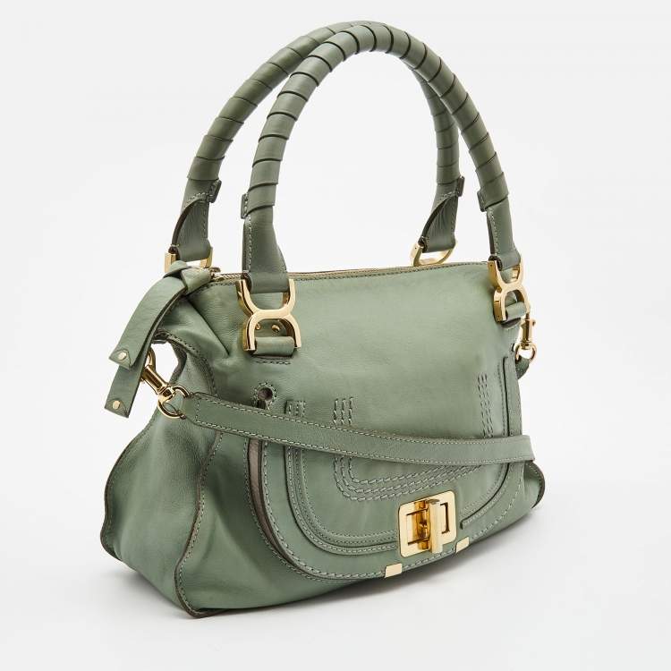 Pre Owned Chloe Pistachio Green Leather Medium Marcie Turn Lock Satchel