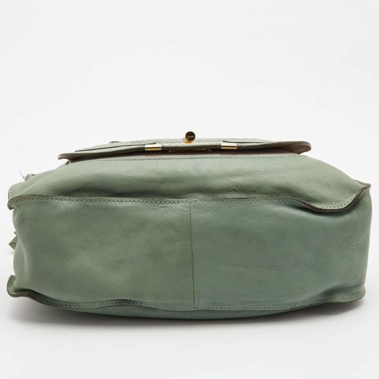 Pre Owned Chloe Pistachio Green Leather Medium Marcie Turn Lock Satchel