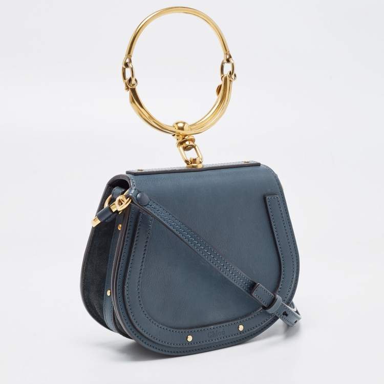Pre Owned Chloe Teal Leather Small Nile Bracelet Crossbody Bag