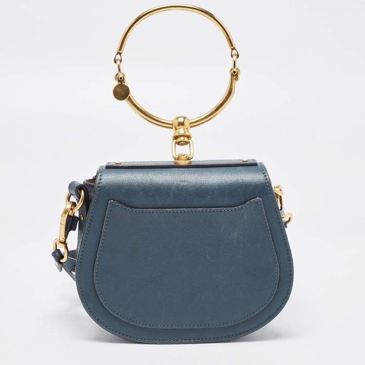 Pre Owned Chloe Teal Leather Small Nile Bracelet Crossbody Bag