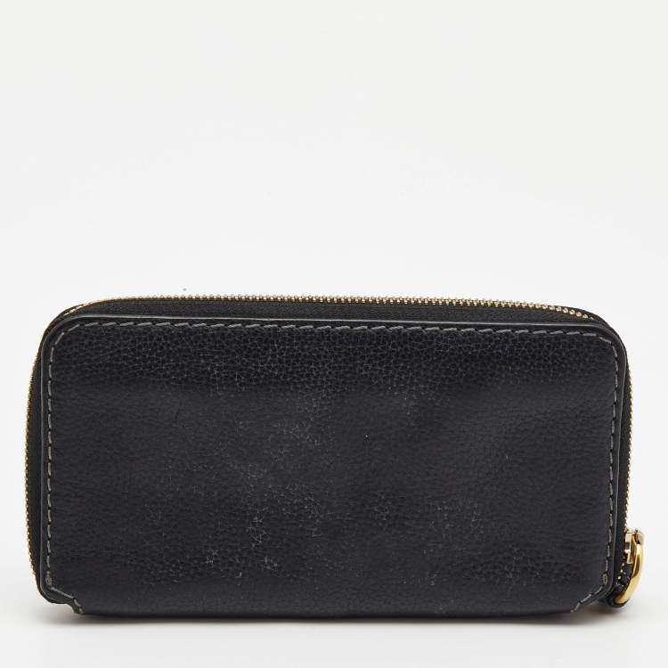 Pre Owned Chloe Black Leather Marcie Zip Around Continental Wallet
