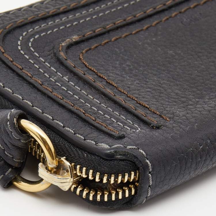 Pre Owned Chloe Black Leather Marcie Zip Around Continental Wallet