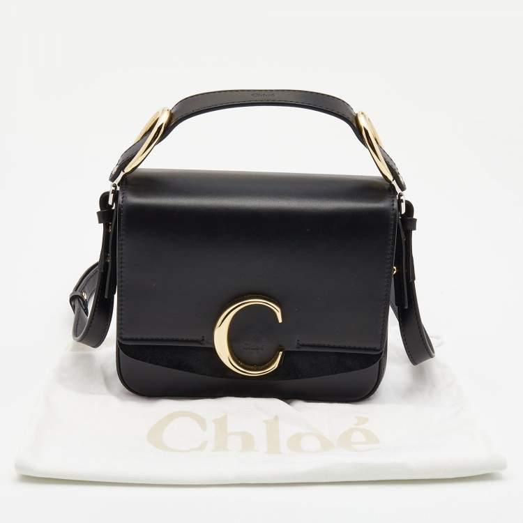 Pre Owned Chloe Black Leather Small C Top Handle Bag