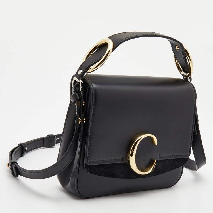 Pre Owned Chloe Black Leather Small C Top Handle Bag