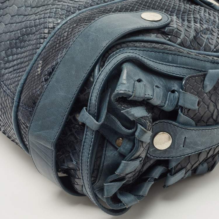 Pre Owned Chloe Blue Python and Leather Silverado Satchel