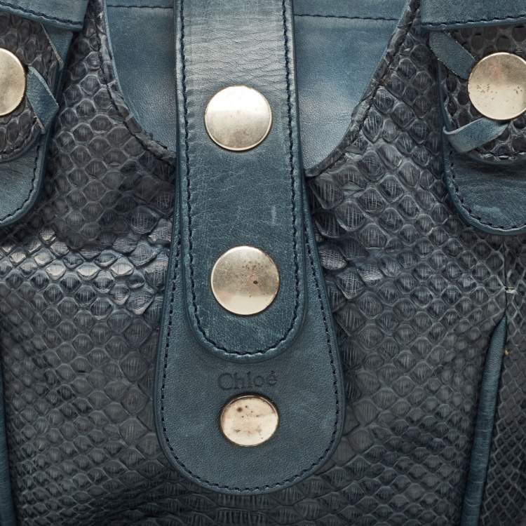 Pre Owned Chloe Blue Python and Leather Silverado Satchel