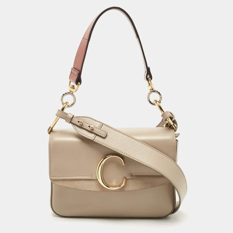 Chloe Grey Leather And Suede Small C Double Carry Bag Chloe The Luxury Closet