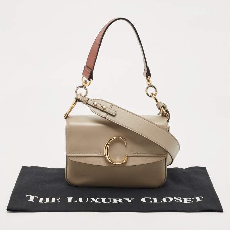 Pre Owned Chloe Grey Leather and Suede Small C Double Carry Bag
