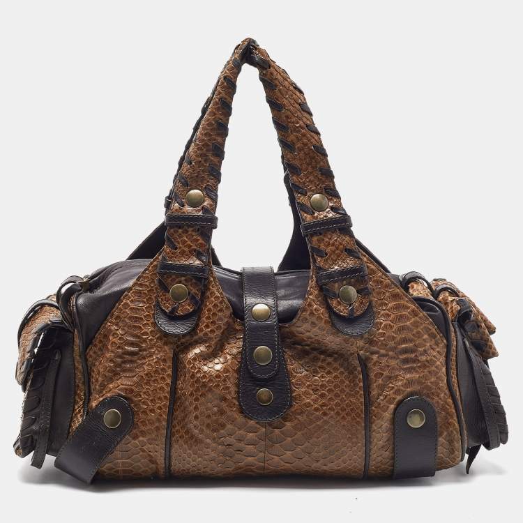 Pre Owned Chloe Brown Python and Leather Silverado Satchel