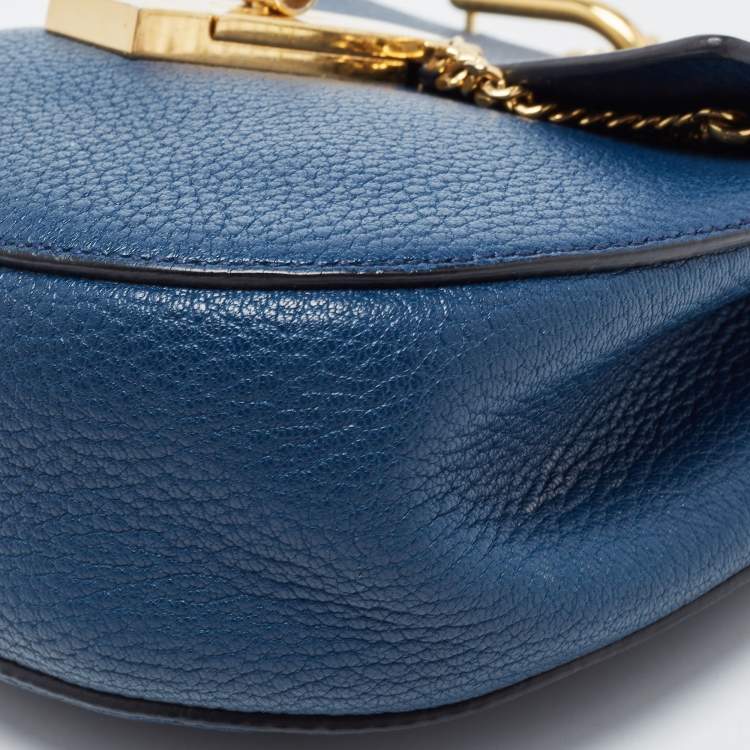 Pre Owned Chloe Blue Leather Small Drew Chain Crossbody Bag