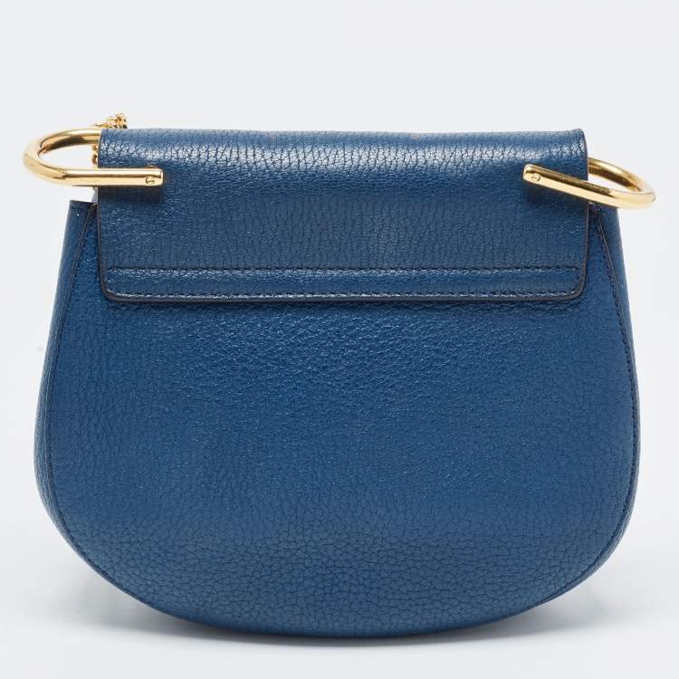 Pre Owned Chloe Blue Leather Small Drew Chain Crossbody Bag