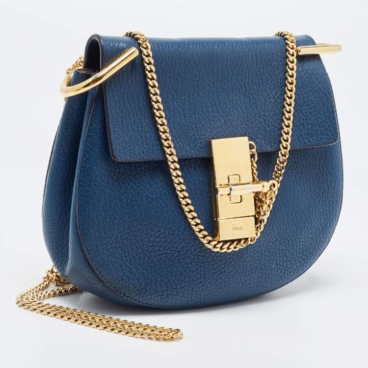 Pre Owned Chloe Blue Leather Small Drew Chain Crossbody Bag