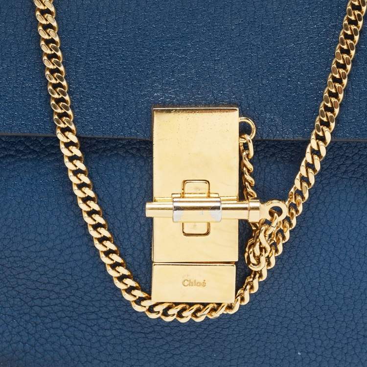 Pre Owned Chloe Blue Leather Small Drew Chain Crossbody Bag