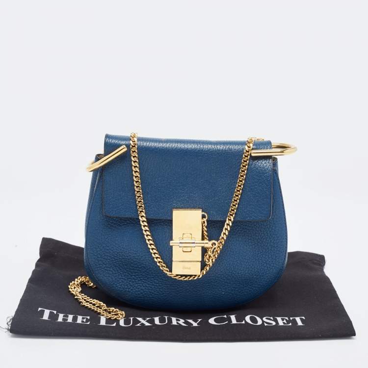 Pre Owned Chloe Blue Leather Small Drew Chain Crossbody Bag