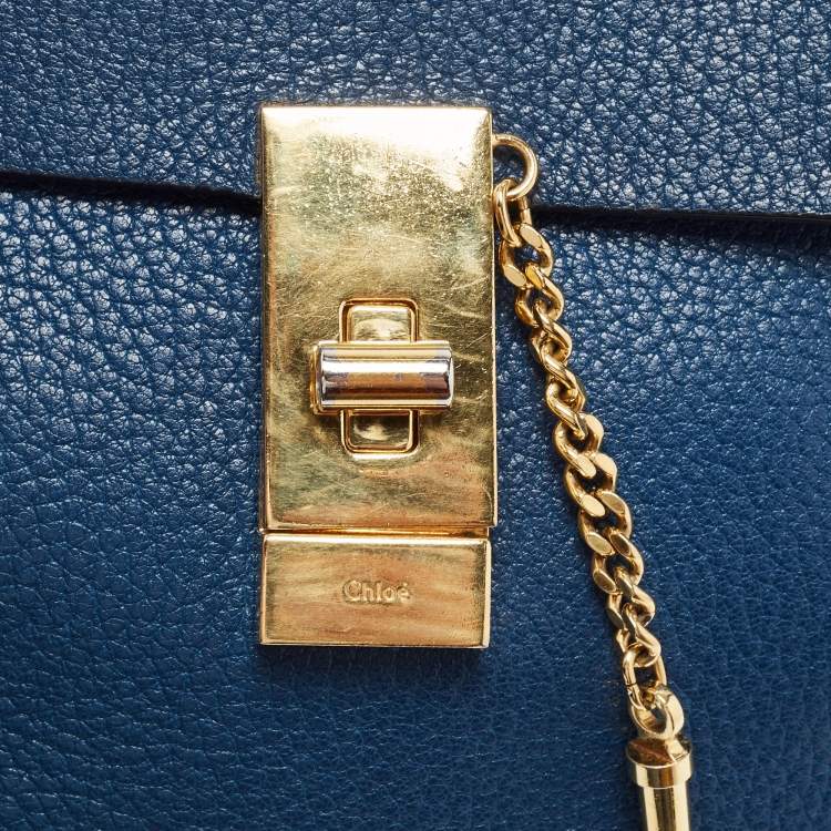 Pre Owned Chloe Blue Leather Small Drew Chain Crossbody Bag