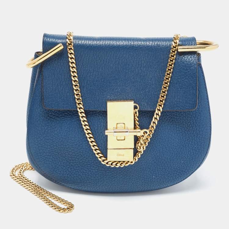 Pre Owned Chloe Blue Leather Small Drew Chain Crossbody Bag