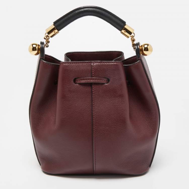 Pre Owned Chloe Burgundy Leather Gala Drawstring Bucket Bag