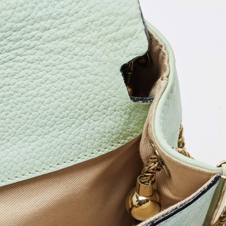Pre Owned Chloe Two Tone Green Leather Medium Sally Shoulder Bag