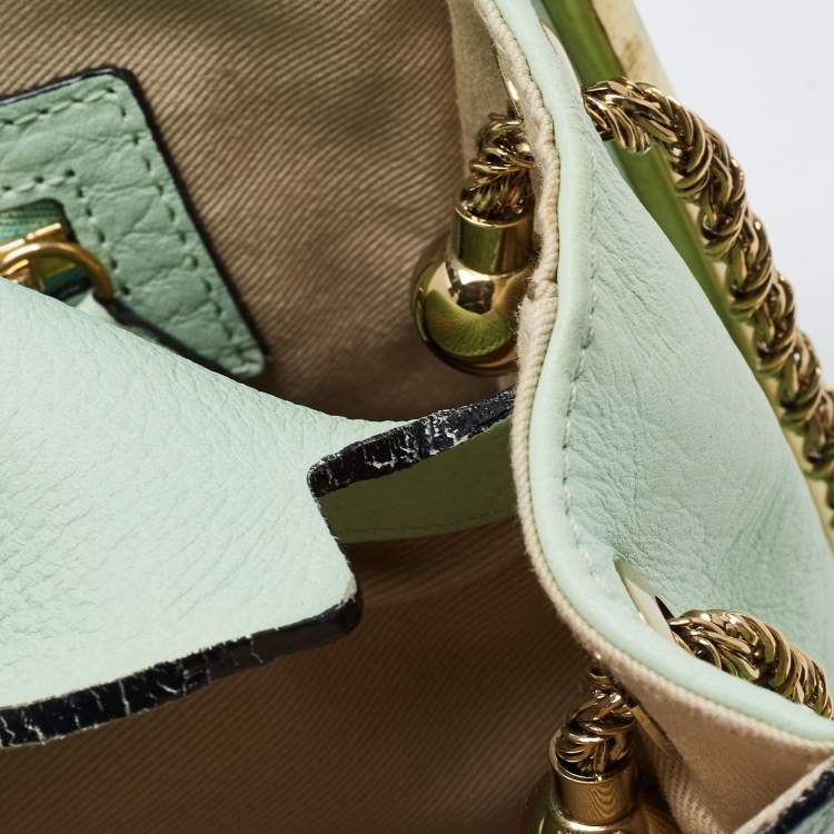 Pre Owned Chloe Two Tone Green Leather Medium Sally Shoulder Bag