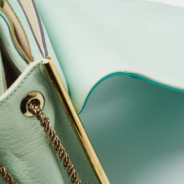 Pre Owned Chloe Two Tone Green Leather Medium Sally Shoulder Bag